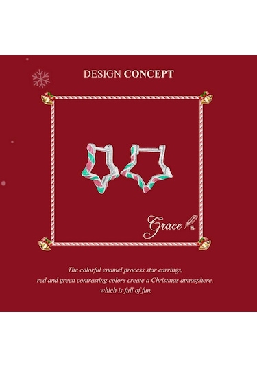 Wostu 925 Ayar Gümüş Yıldız Şekli Kulak Tokaları Renkli Emaye Halka Küpeler Kadınlar İçin Noel Güzel Takı Hediye