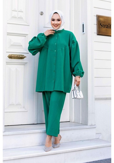 Balon Kol Tesettür Yeşil Takım Yeşil