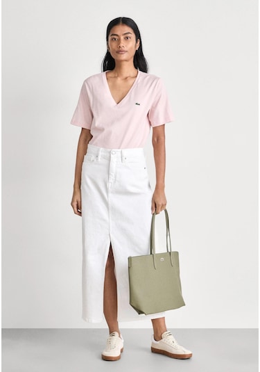 Lacoste V Yaka Organik Pamuk Bayan T-shirt Açık Pembe