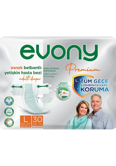 Evony Premium Esnek Bel Bantlı Yetişkin Hasta Bezi L 3 x 30'lu
