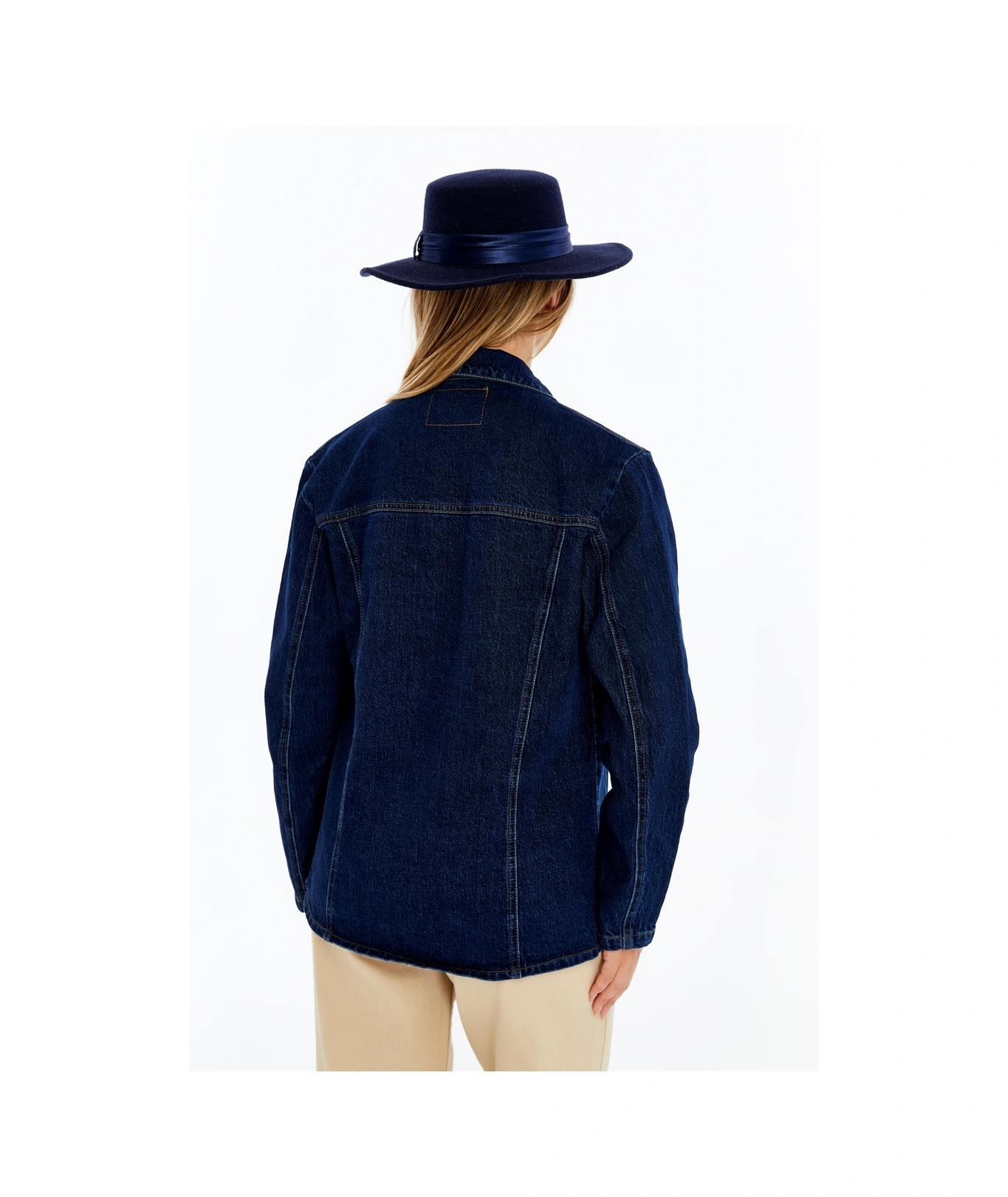 Kadın Denim Ceket Uzun Kollu Jean Ceket, Şık Ve Günlük Kombin Koyu Mavi