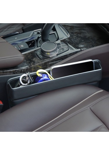 Suofeng Siyah Deri Araba Koltuk Aralığı Dolgusu Organizatörü - 33cm Araç Çekmecesi Depolama Kutusu