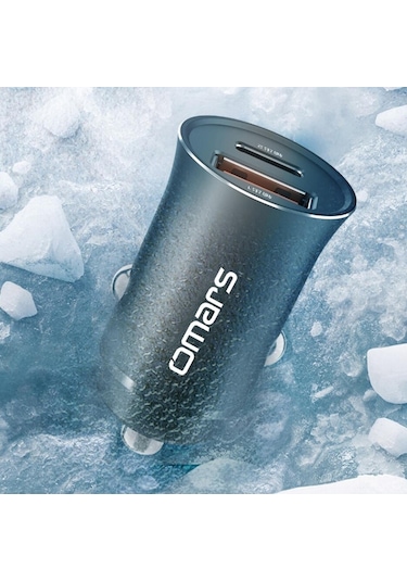 Omars USB Type-C PD 20W Çift Portlu Araç içi Hızlı Şarj Cihazı