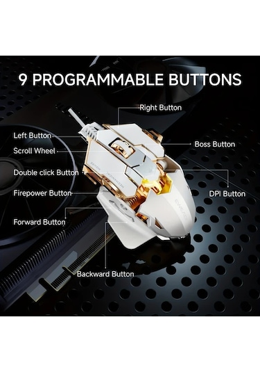 Willowhaven Eweadn G5 Sesli Oyun Faresi 8 Butonlu Metal Mekanik Kablolu Usb Makro Diğer