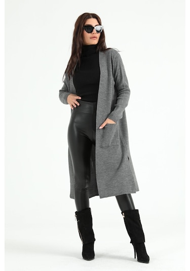 Modaplaza Kadın Düz Uzun Hırka 4341- Antrasit K19KEROL4341HRKANTRASİT Antrasit