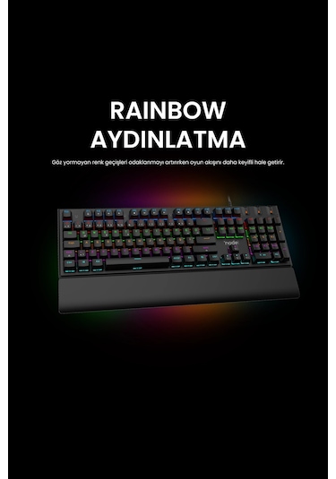 Nova Mk104 Rainbow Bilek Destekli Türkçe Fullanti-ghosting Mekanik Oyuncu Klavyesi Siyah Blue Switch