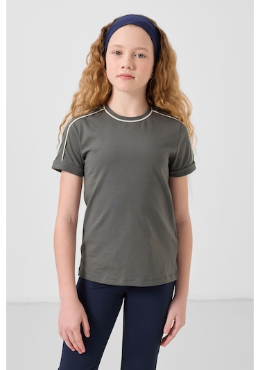 Haki Pamuklu O Yaka Standart Fit Basic Kız Çocuk T-shirt - 75177 Haki
