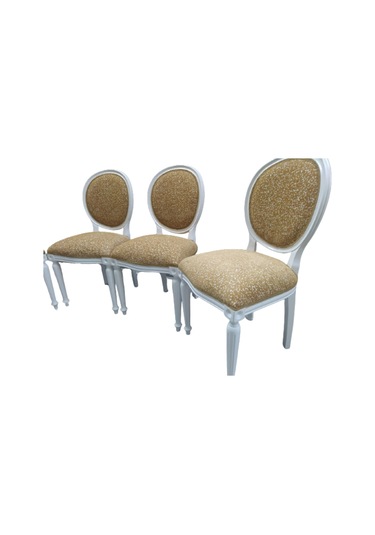 Bengimobilya Sandalye Madalyon Kayın Torna Ayak Parlak Beyaz Boya Kalite Keten