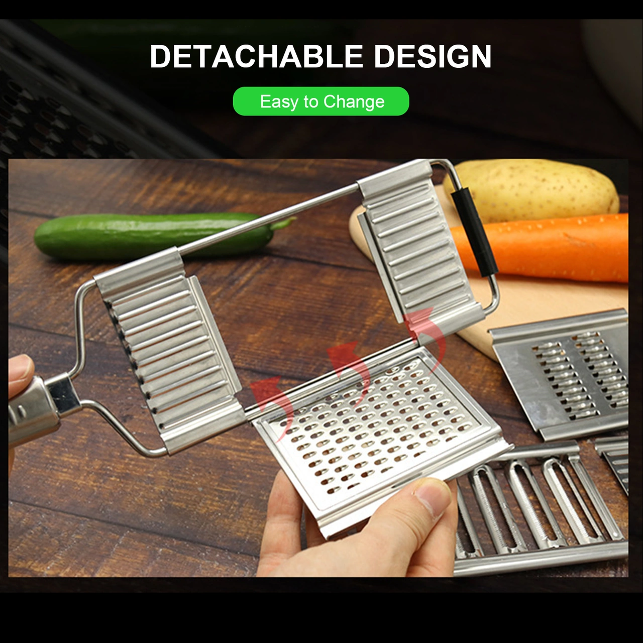 Neevoyu Çelik Malzeme Sebze Dilimleyici Seti - Dilimleme Ve Işımlama Fonksiyonu, Renkli Kutuda 3/4 Parça Seçenekli Gümüş