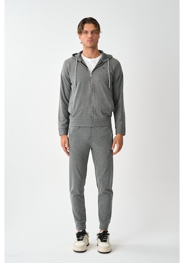 Dechers Tech Fleece Double Face Kapüşonlu Erkek Eşofman Takım E213-7 Antrasit
