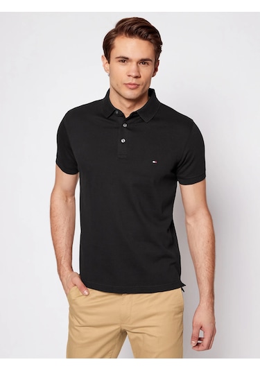 Tommy Hilfiger Polo Yaka Pike Erkek T-shirt Siyah