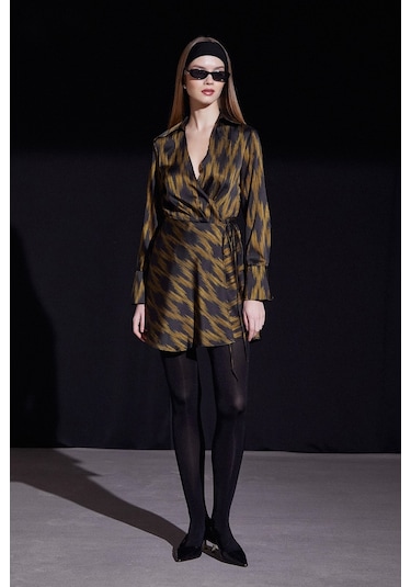 Rambi Bağlamalı Kruvaze Elbise Siyah Siyah