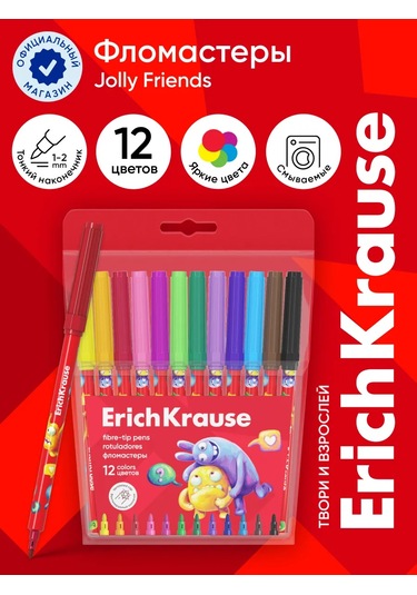 Erichkrause Jolly Friends 12 Renkli Keçeli Kalemler 271234350