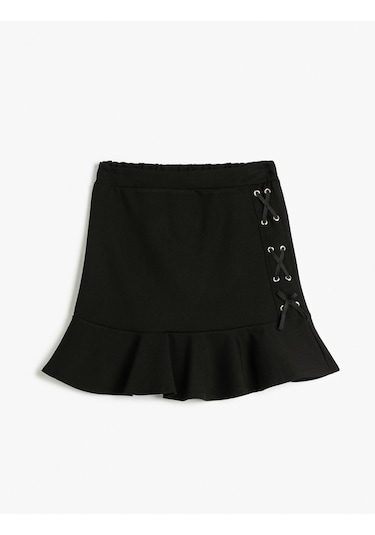 Koton Mini Etek Dar Kalıp Volanlı Viskon Kumaş Siyah 5wkg70086ak Siyah