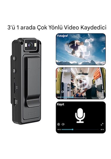 Cep Klipsli Mini Kamera 1080 P Taşınabilir Bodycam 180 Lens
