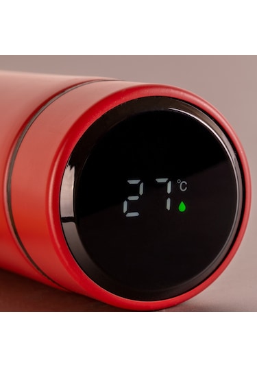 Isim Tasarımlı Dijital Sıcaklık Göstergeli Çelik Termos Kırmızı