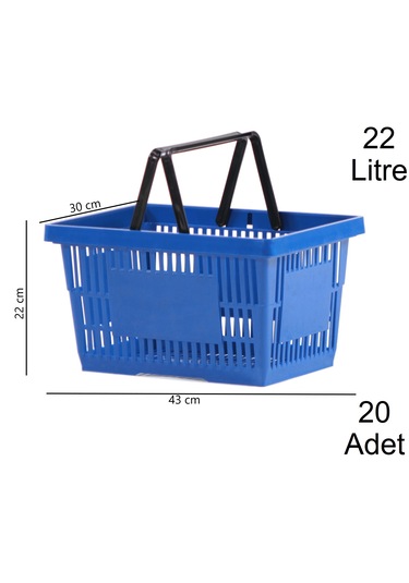 22 Litre Plastik Market Alışveriş El Sepeti Mavi 20 Adet / En:30 Boy:43 Yükseklik:22 Cm Mavi