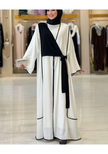 Önden Bağlama Detaylı Medine İpeği Abaya Siyah