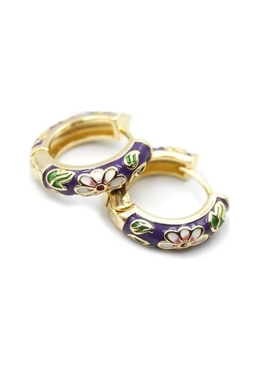 Mineli Çiçek Küpe - Mor Çok Renkli