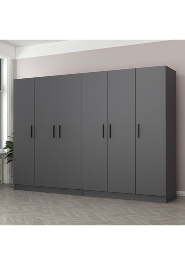 Minar Kale 6 Kapaklı 4 Çekmeceli Dolap Antrasit 190cm Antrasit