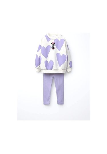 Çocuk Mor Desenli 2 Li Takım Sweatshirt & Tayt Lila Mor