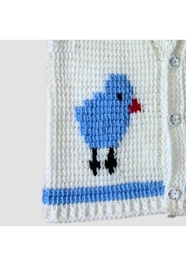 Uretti - Çiğdem 1390 - El Yapımı Civciv Figürlü Örgü Yelek - 1 - 2 Yaş Beyaz