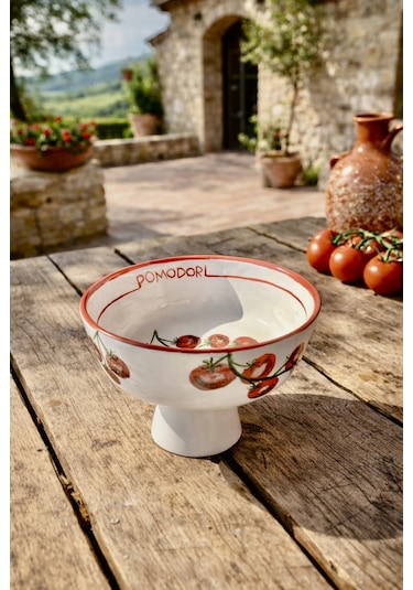 Pomodori Domates Desenli Seramik Meyvelik 20 Cm Çok Renk