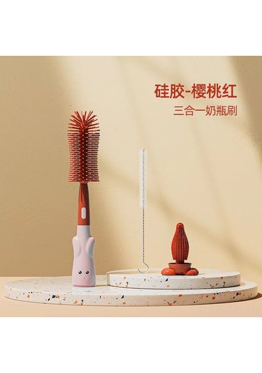 Teltree Bebekler İçin Toksik Olmayan Silikon Biberon Fırçası Seti - Kırmızı, Pratik Ve Hafif