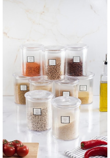 9'lu Barok Yuvarlak Büyük Kavanoz Seti & Saklama Kabı & Erzak Kabı 9 2000 Ml