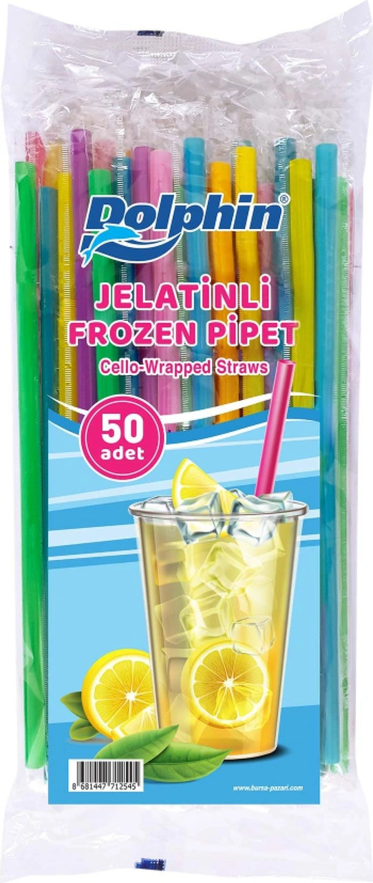 Jelatin Sargılı Renkli Düz Körüksüz Frozen Pipet 50 Li 23,5 Cm Dolphin