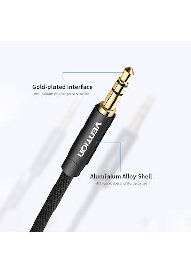 Springsun Ventıon 3.5mm Aux Ses Kablosu Arabaya Monte Erkekten Erkeğe Hifi Kablosu Kumaş Dokuma İle Stereo Ses Kablosu Telefon Pc