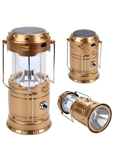Şarjlı Kamp Lambası Güneş Enerjili Kızaklı Kamp Lambası Altın
