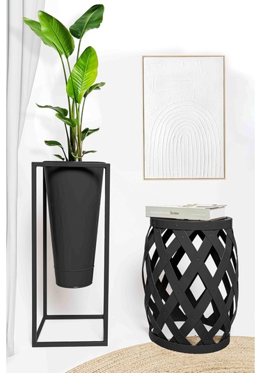 The Mia Prizma Vazo & Saksı Siyah 70x30x30 Cm