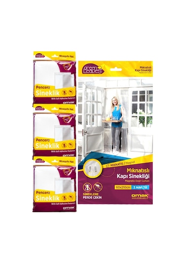 1 Adet Mıknatıslı Kapı Sinekliği 120x210 Cm + 3 Adet Pencere Sinekliği 150 X100 Sineklik Paketi