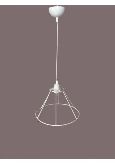 Konik Avize Teli , İskeleti Uzun Boy 30x18 Cm Beyaz Statik Boyalı Duy Takımı Dahil Beyaz