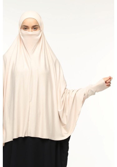Kollu Sufle Çarşaf Üstü Peçeli Pratik Tesettür Hijab - Nikaplı Namaz Örtüsü Toz Pudra