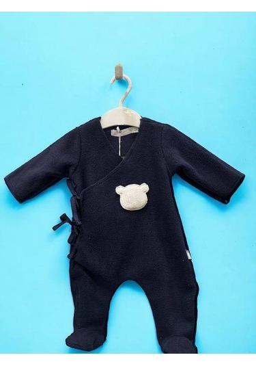 Kız Bebek Ayıcık Desenli Polar Kışlık Tulum-15267 Lacivert
