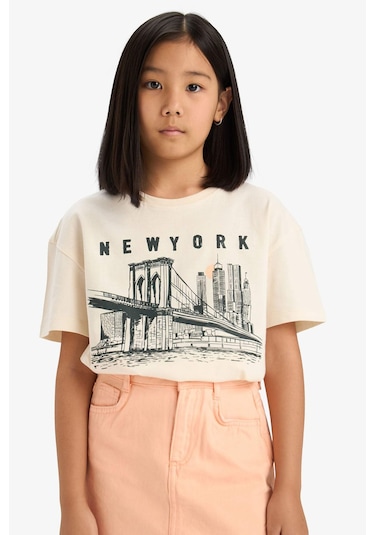 DeFacto Kız Çocuk Relax Fit Bisiklet Yaka Baskılı Kısa Kollu Tişört E0355A825SMER233 Ekru DeFacto Kız Çocuk Relax Fit Bisiklet Yaka Baskılı Kısa Kollu Tişört E0355A825SMER233 Ekru