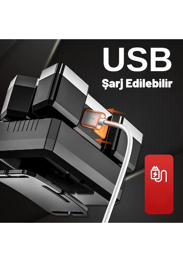 DailyLink 5LED Dahili Pil USB Şarj Edilebilir Kafa Feneri Lambası Siyah