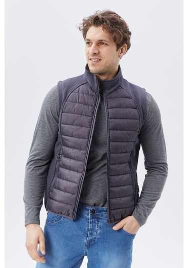 Uniprom Erkek Şişme Yelek Su Ve Rüzgar Geçirmez Ray Desen Füme