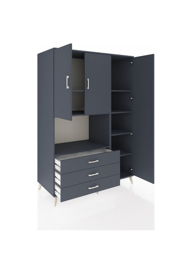 Kronos Dolap 7 Raflı 3 Çekmeceli 3 Kapaklı 132x59x195 Antrasit-antrasit/antrasit Antrasıt/antrasıt
