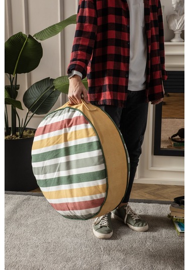 Çok Renkli Yuvarlak Puf Yer Minderi, 60 X 60 Cm