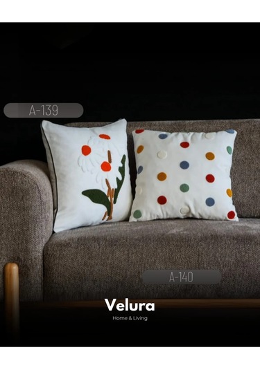 Dekoratif Kırlent & Pinterest Kırlent & Keten Kumaş - Nakış İşleme & A139-a140 Turuncu - Beyaz