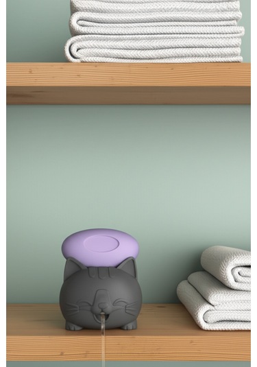 Oxyteez Kedi Figürlü Sabunluk Gri Renk Reçine Tasarım Ev Ve Ofis Dekorasyonu