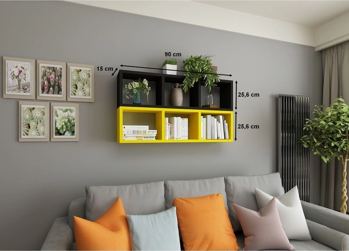 Kitaplık Duvar Rafı Mobilya Ikili Renkli Takım Sarı Siyah Sarı-siyah
