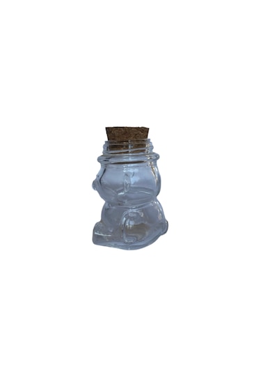 Ayı Cam Şişe - Mantar Tıpalı Ayı Şeklinde Cam Şişe - 35 Ml 3 Adet