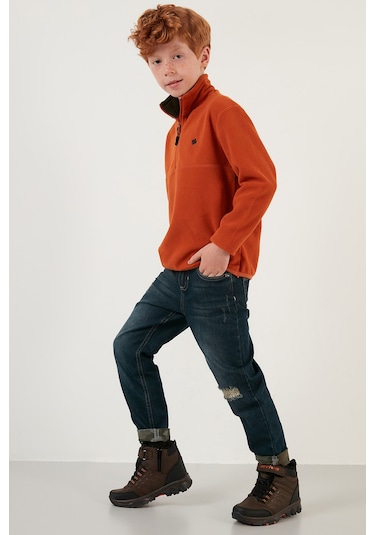 Lela Yumuşak Dokulu Fermuarlı Dik Yaka Şardonlu Kışlık Unisex Çocuk Polar 5905002 Oranj
