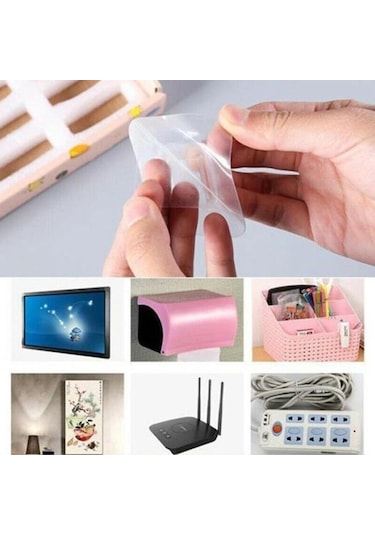 Pufai Çift Taraflı Yapışkanlı Şeffaf Askı Askılık 40 Set 80 Parç Şeffaf