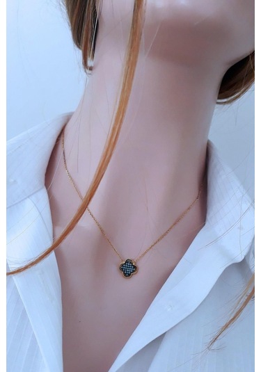 Cleef Esintili Tasarım Turkuaz Taşlı Yonca Motifli Kolye 925 Ayar Gümüş Rose Gold