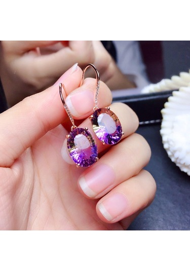 Pomoiii 925 Ayar Gümüş Küpe Renkli Taş Ametist 18k Altın Küpe Kadınlar İçin Charm Takı Hediye Rose